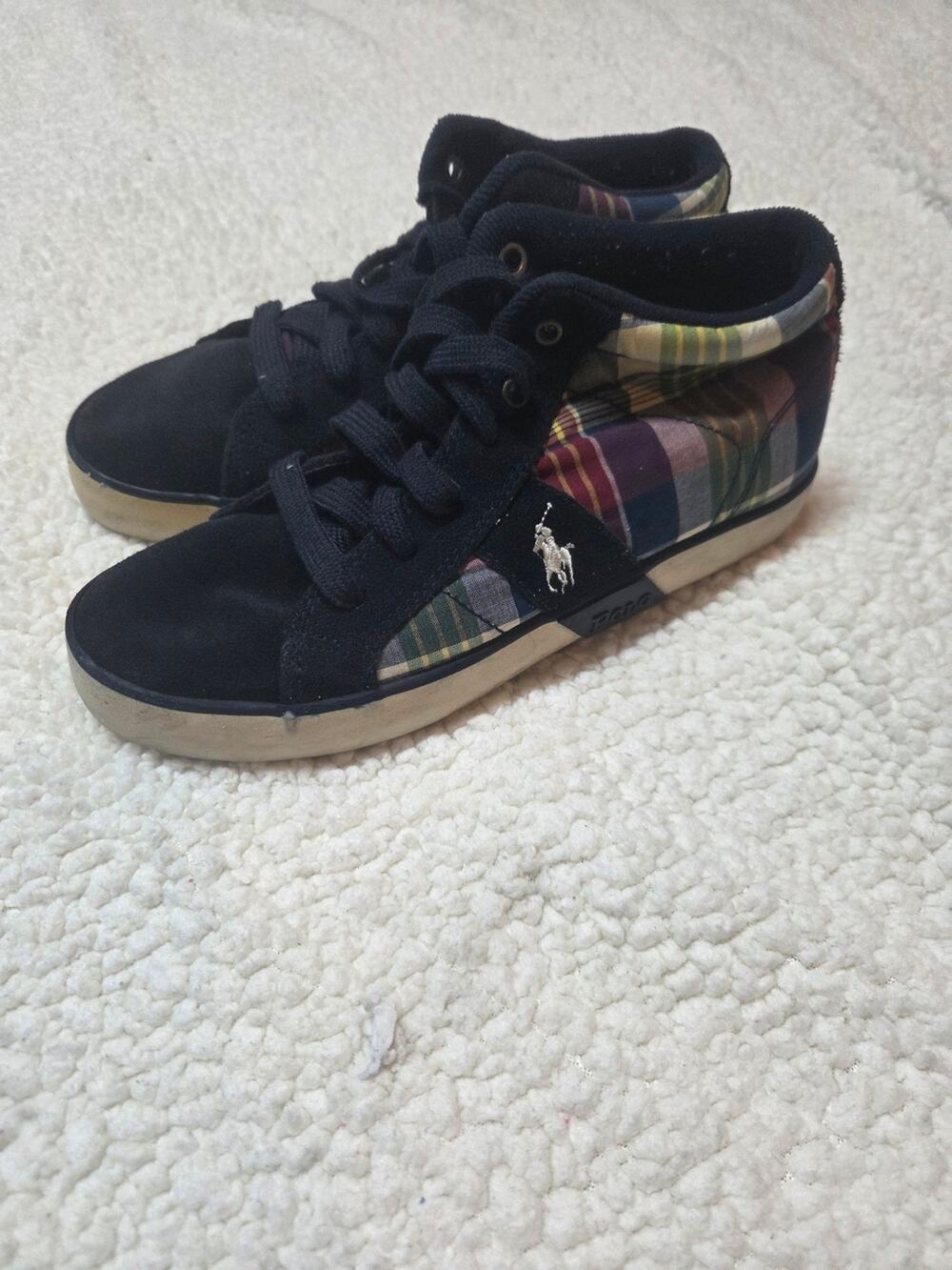 Ralph Lauren Navy Plaid High-Top Sneaker